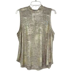 9-H15 STCL Gold Metallic Sleeveless High Neck Tank Blouse Women's L